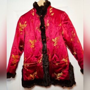 Vintage 80s Gorgeous Traditional Chinese Fur-Lined Embroidered Jacket (S)